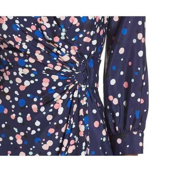 Eliza J Women Faux Wrap Multicolor Polka Dot Midi V Neck Fit & Flare Dress 8 New - Picture 7 of 10